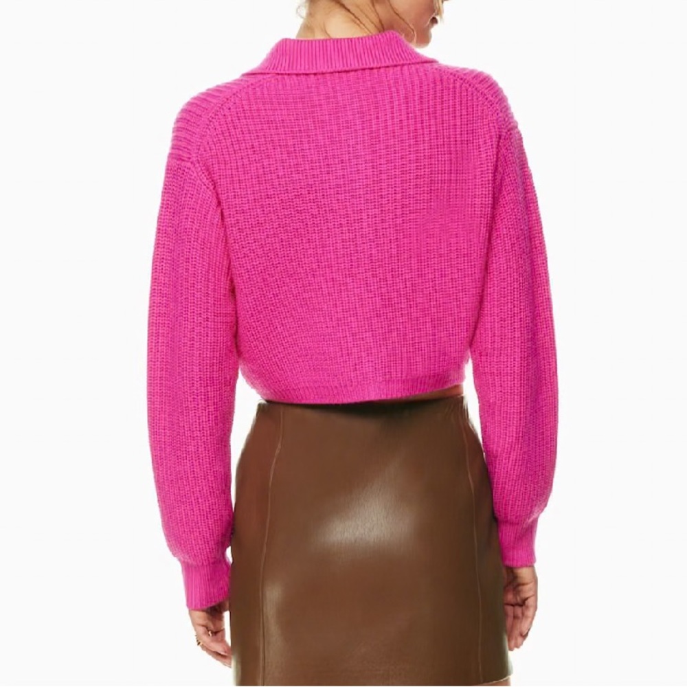Aritzia Wilfred Next Door Vital Pink Ribbed Wool Cropped Cardigan Sweater - Picture 4 of 11